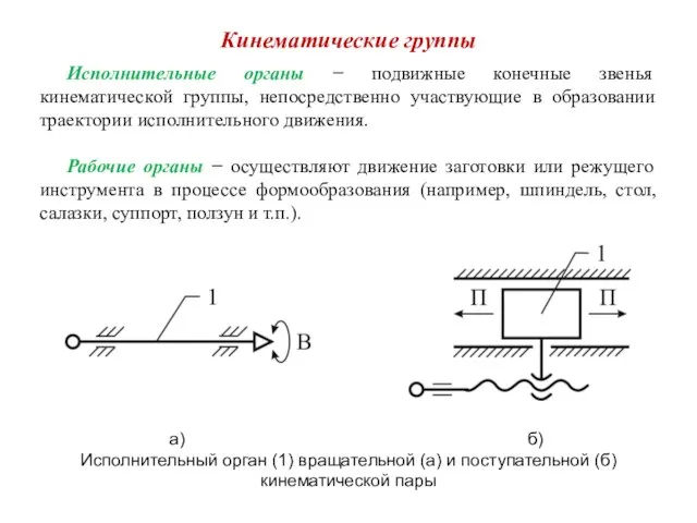 Исполнительные органы − подвижные конечные звенья кинематической группы, непосредственно участвующие в