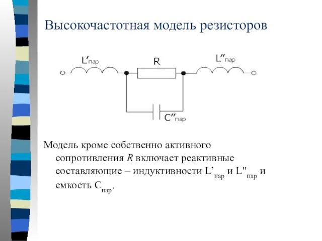 Высокочастотная модель резисторов Модель кроме собственно активного сопротивления R включает реактивные