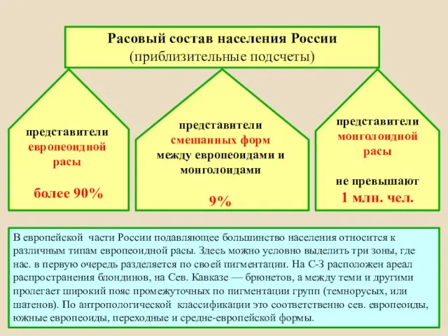 В европейской части России подавляющее большинство населения относится к различным типам