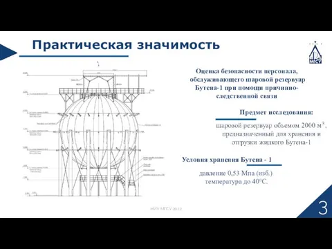 Практическая значимость Оценка безопасности персонала, обслуживающего шаровой резервуар Бутена-1 при помощи