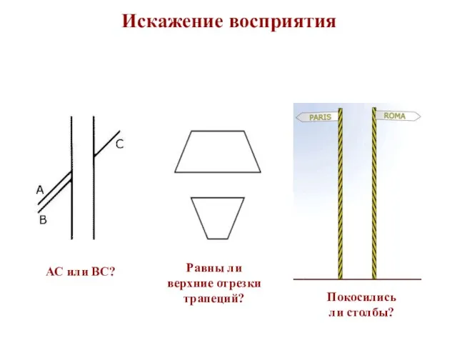 Искажение восприятия АС или ВС? Равны ли верхние отрезки трапеций? Покосились ли столбы?