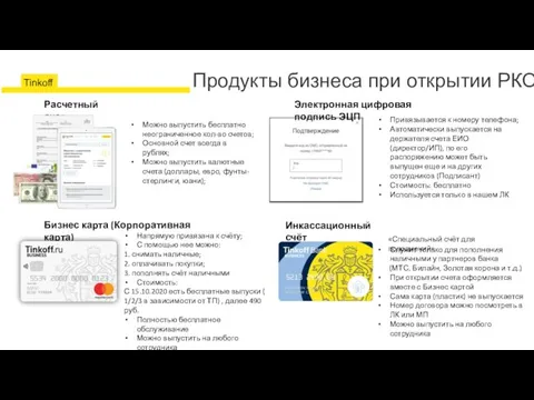 Продукты бизнеса при открытии РКО Электронная цифровая подпись ЭЦП Бизнес карта