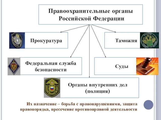 Правоохранительные органы Российской Федерации Прокуратура Таможня Федеральная служба безопасности Суды Органы