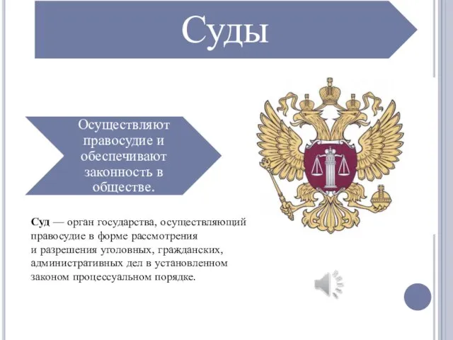 Суд — орган государства, осуществляющий правосудие в форме рассмотрения и разрешения