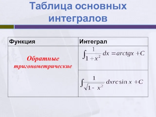 Таблица основных интегралов