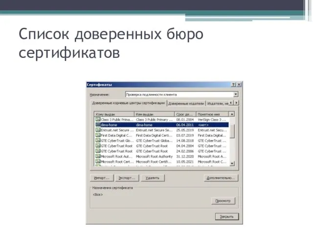Список доверенных бюро сертификатов