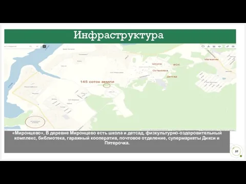 Инфраструктура Ближайшие объекты: Железнодорожная станция «Березки-Дачные», Остановка общественного транспорта «Миронцево», В