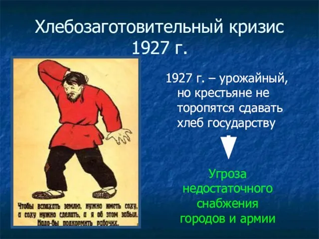 Хлебозаготовительный кризис 1927 г. 1927 г. – урожайный, но крестьяне не