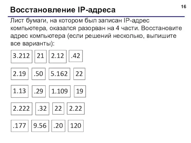 Восстановление IP-адреса Лист бумаги, на котором был записан IP-адрес компьютера, оказался