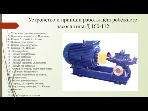 Устройство и принцип работы центробежного насоса типа Д 160-112 1 –