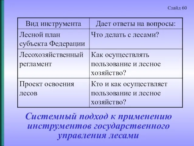 Системный подход к применению инструментов государственного управления лесами Слайд 60