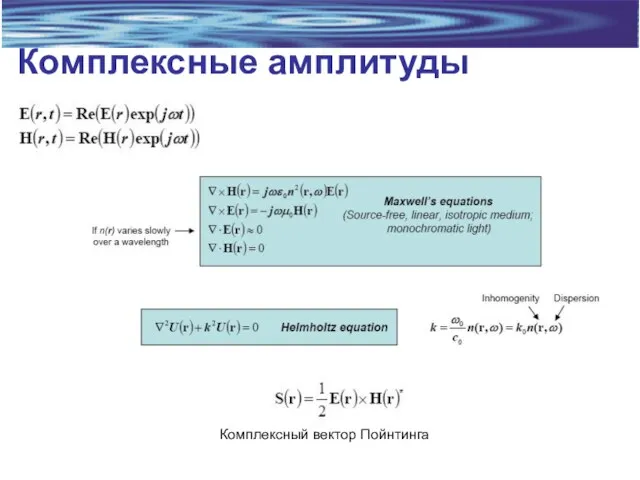 Комплексные амплитуды Комплексный вектор Пойнтинга