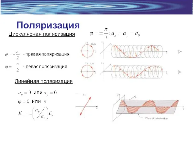 Поляризация Циркулярная поляризация Линейная поляризация