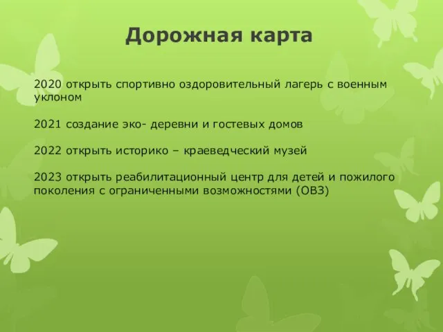 Дорожная карта 2020 открыть спортивно оздоровительный лагерь с военным уклоном 2021