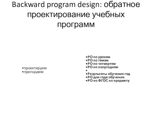 Backward program design: обратное проектирование учебных программ РО по урокам РО