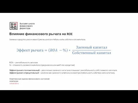 Влияние финансового рычага на ROE Комплексная оценка финансового состояния компании school.fd.ru