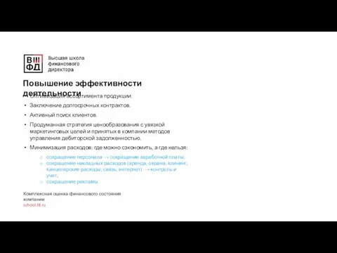 Комплексная оценка финансового состояния компании school.fd.ru Повышение эффективности деятельности Оптимизация ассортимента