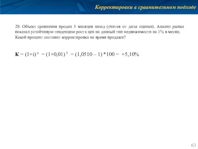 Корректировки в сравнительном подходе 29. Объект сравнения продан 5 месяцев назад