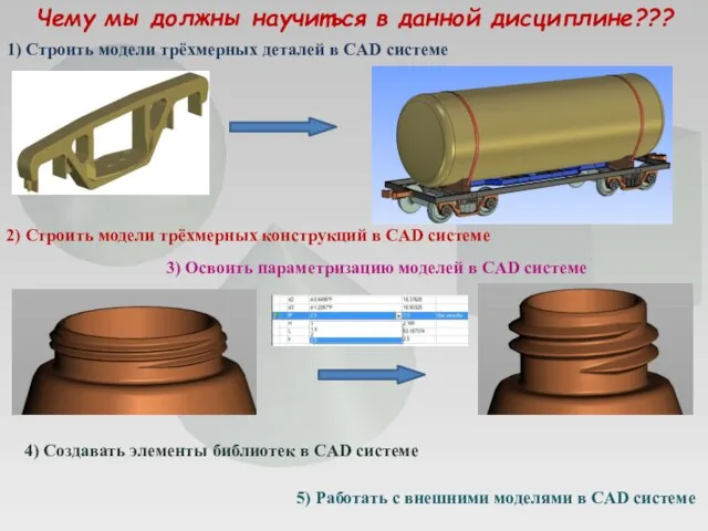 Чему мы должны научиться в данной дисциплине??? 3) Освоить параметризацию моделей