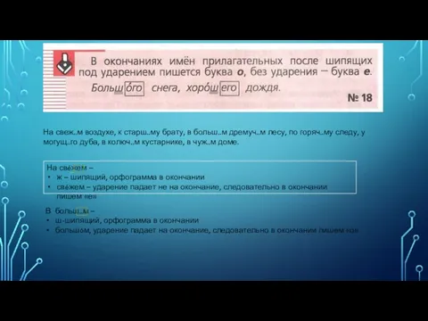 На свеж..м воздухе, к старш..му брату, в больш..м дремуч..м лесу, по