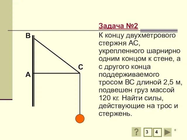 А В Задача №2 К концу двухметрового стержня АС, укрепленного шарнирно