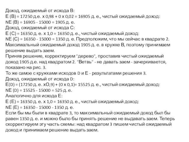 Доход, ожидаемый от исхода В: Е (В) = 17250 д.е. х