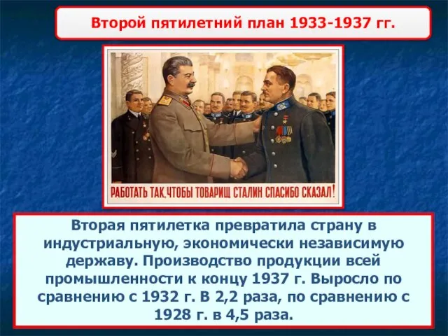 Второй пятилетний план 1933-1937 гг. Вторая пятилетка превратила страну в индустриальную,