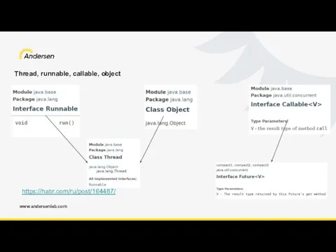 www.andersenlab.com Thread, runnable, callable, object https://habr.com/ru/post/164487/