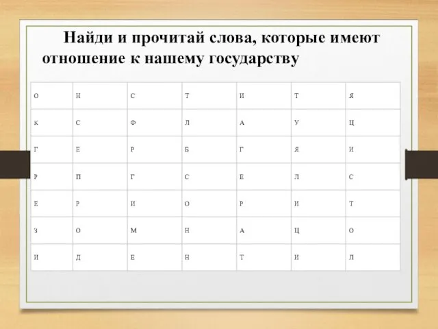 Найди и прочитай слова, которые имеют отношение к нашему государству