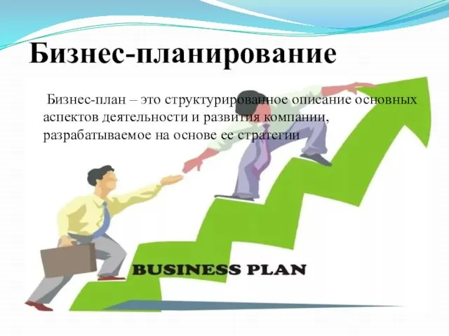 Бизнес-планирование Бизнес-план – это структурированное описание основных аспектов деятельности и развития