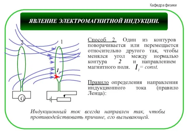 Правило определения направления индукционного тока (правило Ленца): Индукционный ток всегда направлен