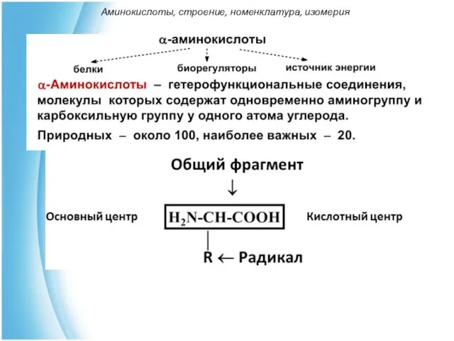 Аминокислоты, строение, номенклатура, изомерия