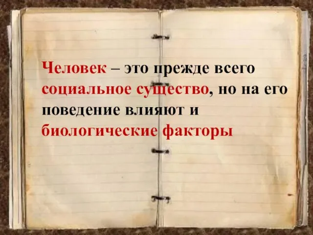 Человек – это прежде всего социальное существо, но на его поведение влияют и биологические факторы