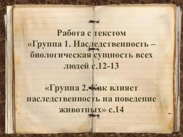 Работа с текстом «Группа 1. Наследственность – биологическая сущность всех людей