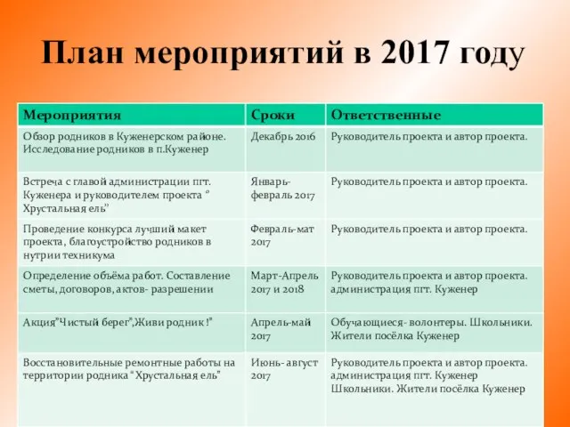 План мероприятий в 2017 году