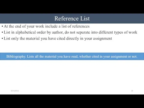 Reference List At the end of your work include a list