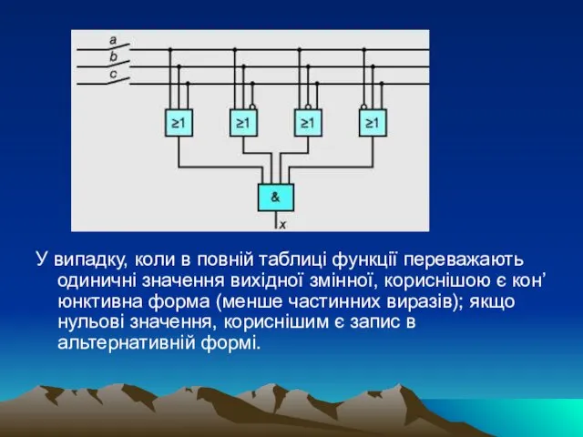 У випадку, коли в повній таблиці функції переважають одиничні значення вихідної