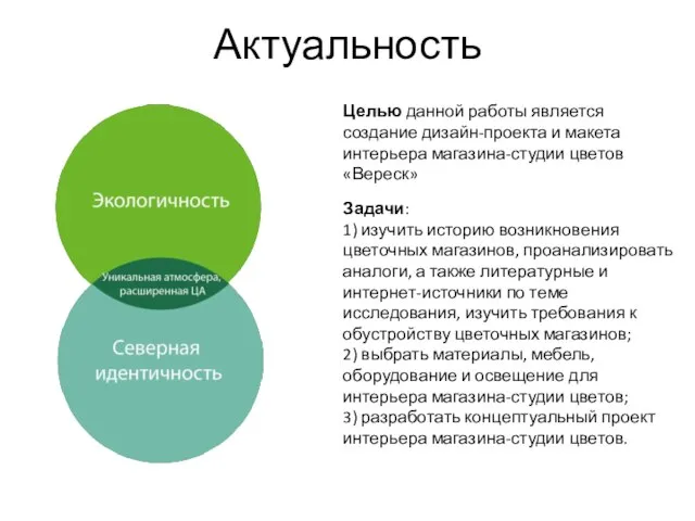 Актуальность Целью данной работы является создание дизайн-проекта и макета интерьера магазина-студии