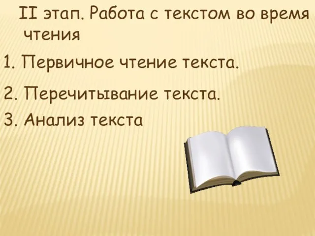 II этап. Работа с текстом во время чтения 1. Первичное чтение