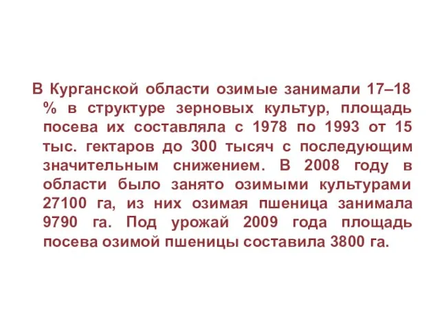 В Курганской области озимые занимали 17–18 % в структуре зерновых культур,