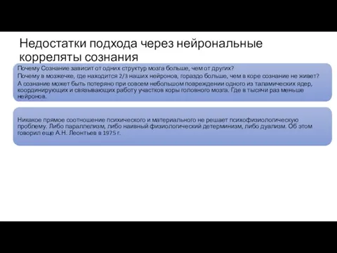 Недостатки подхода через нейрональные корреляты сознания Почему Сознание зависит от одних