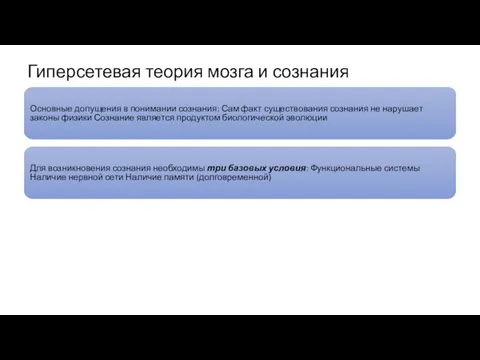 Гиперсетевая теория мозга и сознания Основные допущения в понимании сознания: Сам