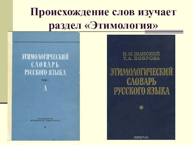 Происхождение слов изучает раздел «Этимология»