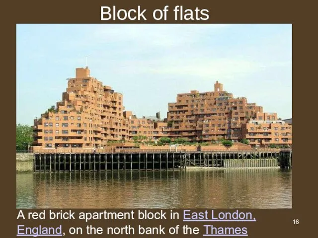 Block of flats A red brick apartment block in East London,