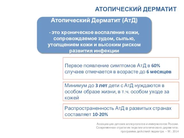 АТОПИЧЕСКИЙ ДЕРМАТИТ Атопический Дерматит (АтД) - это хроническое воспаление кожи, сопровождаемое