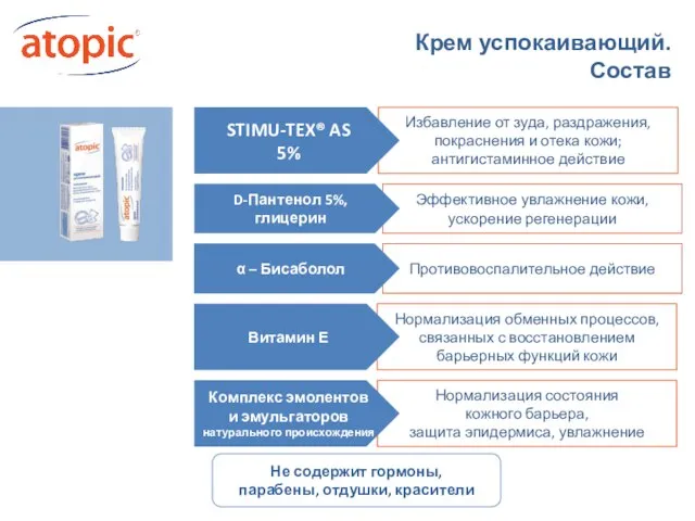 Крем успокаивающий. Состав Нормализация состояния кожного барьера, защита эпидермиса, увлажнение Комплекс