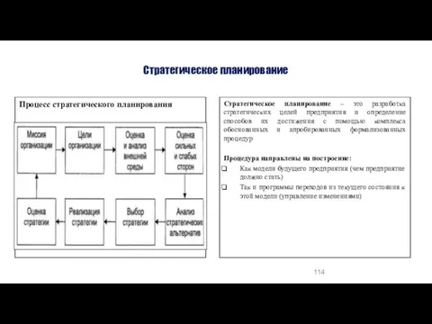 Стратегическое планирование Стратегическое планирование – это разработка стратегических целей предприятия и