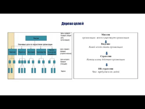 Дерево целей Миссия организации- зачем существует организация Видение Какой хочет стать