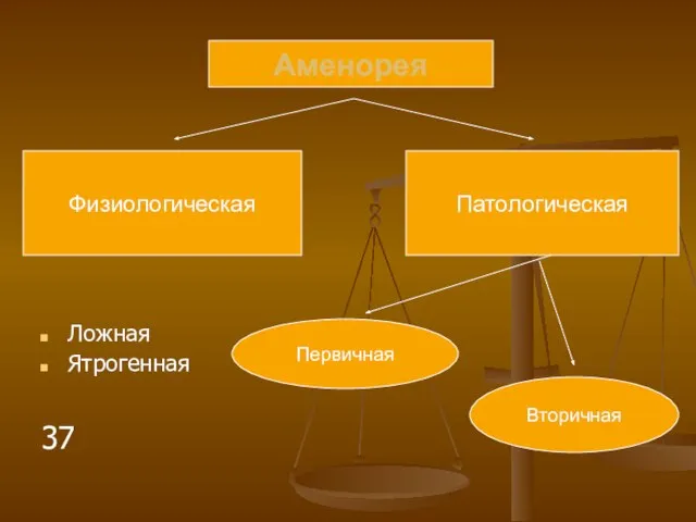 Ложная Ятрогенная 37 Аменорея Физиологическая Патологическая Вторичная Первичная