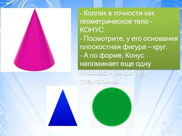 - Колпак в точности как геометрическое тело - КОНУС. - Посмотрите,